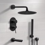 Remer TSH34 Matte Black Tub and Shower Faucet Set with Handheld, Rain Shower Head